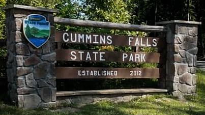 Sign leading to Cummins Falls, a beautiful but potentially dangerous Tennessee Waterfall. 